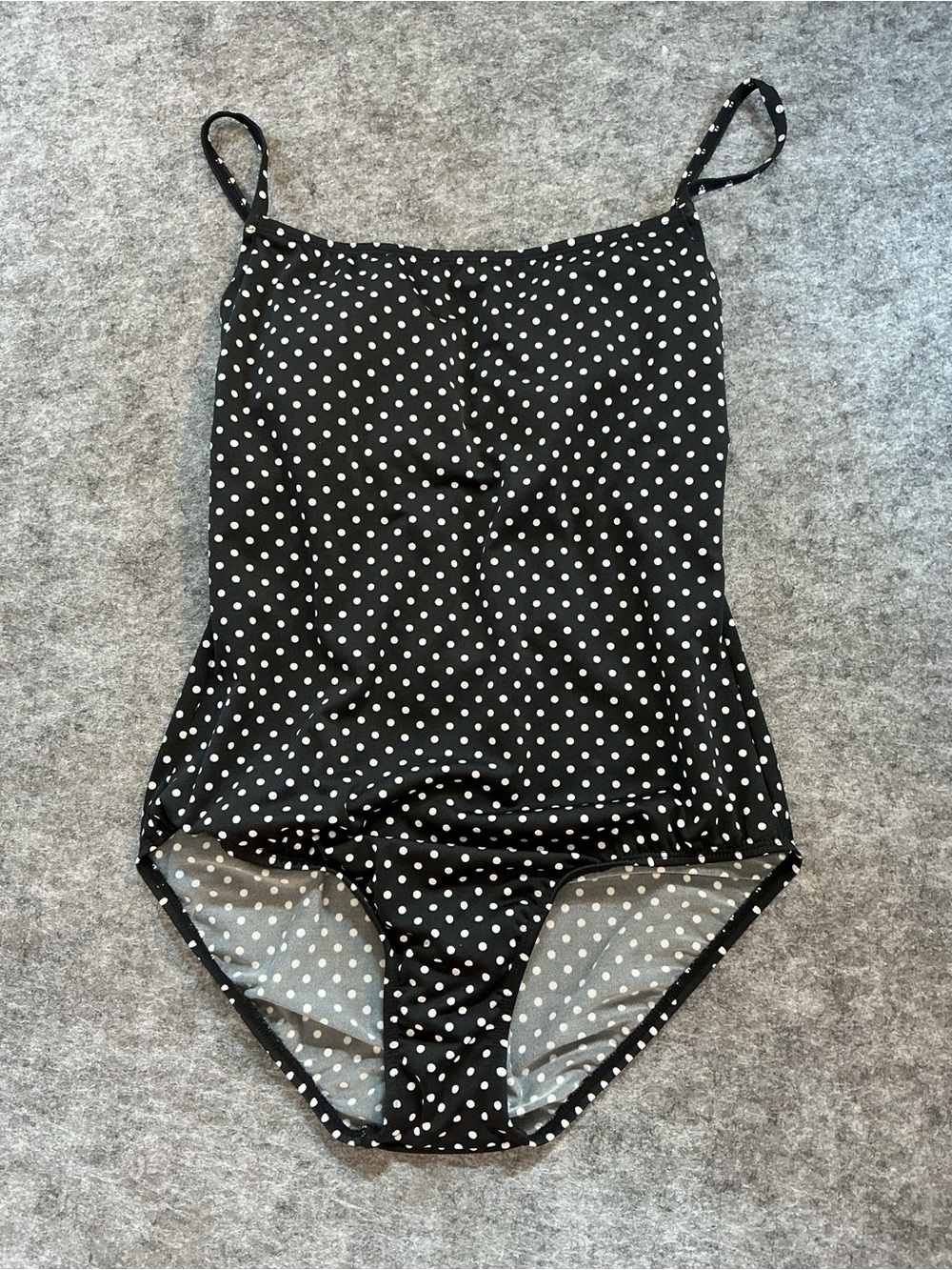 VINTAGE | Cherokee High Leg Low Back Black Polka Dot One-Piece Swimsuit Size 16